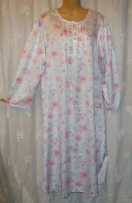 New Large Miss Elaine White Floral  Touch The Inside   47 Long Gown Nightgown • $44