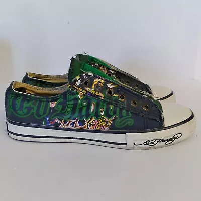 Ed Hardy Slip On Laceless Sneaker Shoe Skull Low Tops Y2K Women’s Size 8 Vintage • $44.95