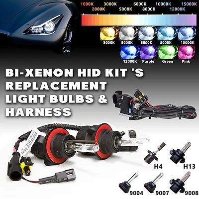 Two Bi-xenon HID Kit 's Replacement Light Bulbs & Hi/Lo Harness H4 9004 9007 H13 • $28.89