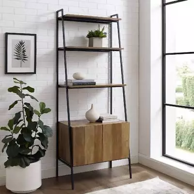 72  Industrial Style Free Standing Wood & Metal Ladder Bookcase Storage W/ Doors • £47.99