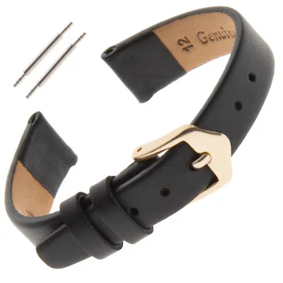 Gilden Ladies 6-14mm Classic Calfskin Flat Black Leather Watch Band F60  • $14.89