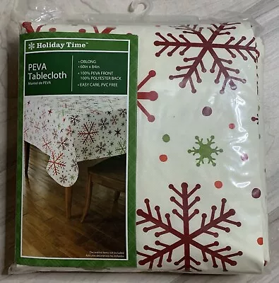 Holiday Time Christmas Vinyl Peva Tablecloth 60x84 Oblong Snowflake New • $9.90