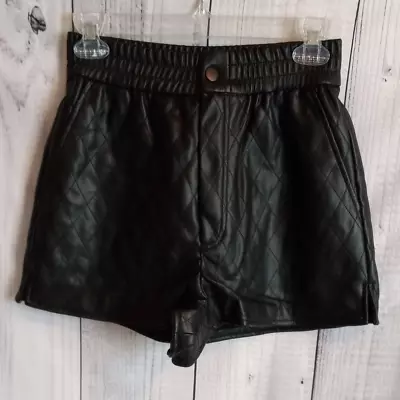 Zara | Black Faux Leather Quilted Shorts With Elastic Waist & Pockets XS NWT • $34.99