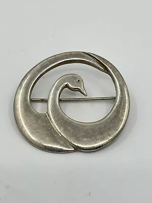 Vintage Sterling Silver Ken Mantra Swan Pin Brooch 1-3/8” 9.7g • $29.99