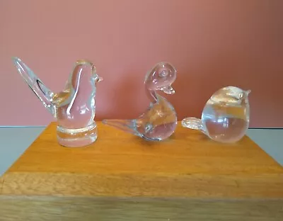 Three Charming Hand Blown Glass Bird Ornaments. One By Norsk Krystall Hadeland. • £24