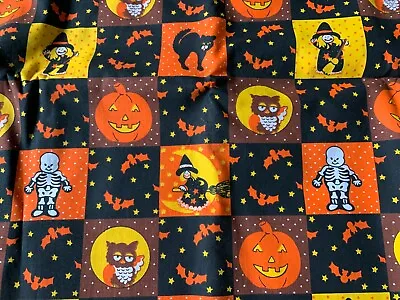 Vintage Springs Industries Halloween Cotton Fabric Witches Owls Bats  44  X 2 Yd • $22