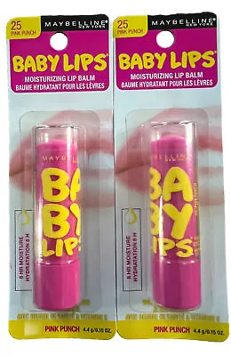 Lot Of 2 Maybelline Baby Lips Moisturizing Lip Balm # 25 Pink Punch • $9.25