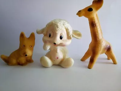 Lot Of 3 Vintage Rubber Squeaky Toys GiraffeLamb & Dog • $15