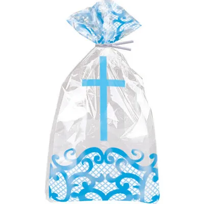 20 X Cross Communion Party Blue Treat Cello Food Bags Religious Decoration • £3.89