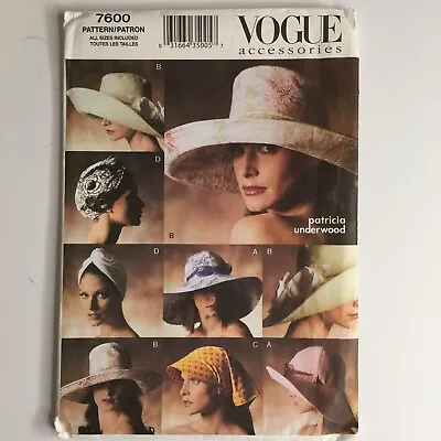 Vogue 7600 Hats Cap Turban Bucket Sun Visor Scarf Neck Ladies New Uncut Pattern • £29.50