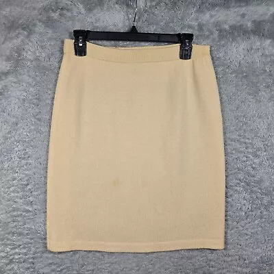 St John Evening Skirt Womens 2 Ivory Yellow Knit Pull On Marie Gray - Stain • $27.99