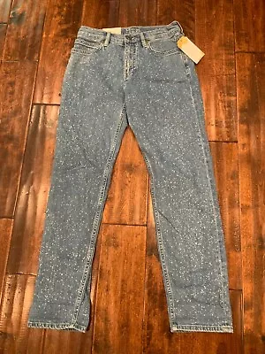 MiH Blue Medium Wash Splattered  Phoebe Slim” Slouch Leg Blue Jeans Size 24 NWT • $54.75