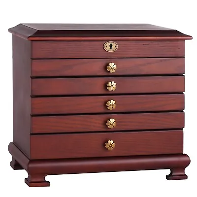 ROULING Brown Large Wooden Jewelry Box 5-Tier  Rings Storage Organizer With Lock • $89.99