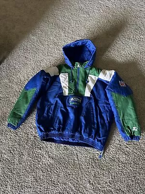 Vtg Starter Seattle Seahawks 1/4 Zip Jacket Parka Coat 90s Pullover Rare XL • $275