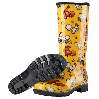 HISEA Women Knee High Rain Boots Colorful Printed Glossy Tall Wellies Rainboots • $33.79