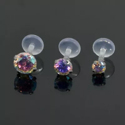 £4.99 • Buy BIOFLEX Labret Stud RAINBOW CRYSTAL Set Helix Cartilage Conch Earring Tragus Lip