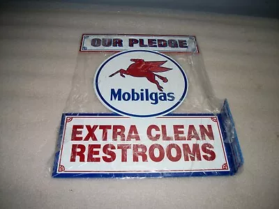 Vintage Look Mobilgas 12” Restroom Double Sided Flanged  Sign Car Gas  Oil • $125