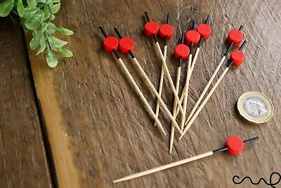 20 X Round Red Head Wooden Cocktail Stick Black Party Picks Food Decor Skewer • £8.99