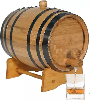 2 Liter Oak Aging Barrel With Wood Stand Bung & Spigot - Mini Whiskey Barrel • $82.38