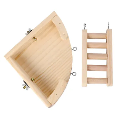 Wooden Fan-shaped Platform Ladder Rat Cage Accessories Hamster Bridge • £16.59