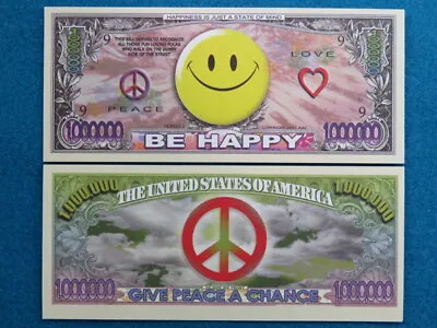 4 Bills: Happy SMILE Face ~ Give Peace A Chance ~ $1000000 One Million Dollars • $3.97