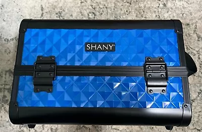 Shany Blue Case Makeup Organizer Mirror Trays Lock Portable Jewelry Storage • $24.49