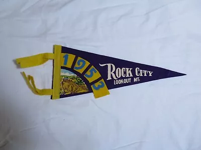 Vintage 1953 Rock City Montana Lookout Mountain Graphic Purple Gold Pennant 12x5 • $24.99