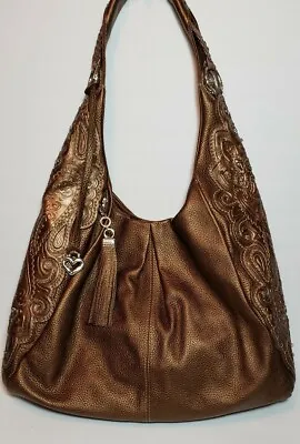 Brighton Masterpiece 3d Studded Embossed Bronze Steph Shoulder Handbag Mrp $375  • £211.07