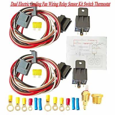 12V 40Amp 175°-185° Thermostat Dual Electric Cooling Fan Wiring Relay Sensor Kit • $18.99