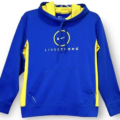 Nike Mens M Livestrong Hoodie Pullover Sweatshirt Therma Fit Blue Yellow Pocket • $24.97