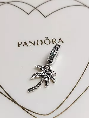 Genuine Pandora Silver 🌴 Sparkly Dangly Clear CZ Pavé Palm Tree Charm S925 ALE • £17