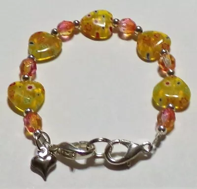 Orange Yellow Heart Beads & Czech Glass Medical Alert ID Replacement Bracelet • $8