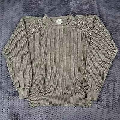 Vintage LL Bean Roll Neck Fisherman Sweater Mens Medium Green Cotton Knit • $46.11