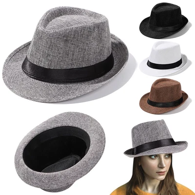 $13.33 • Buy Summer Men Women Beach Sun Hat Jazz Panama Unisex Trilby Fedora Hat Gangster Cap