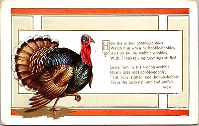 $3.60 • Buy Thanksgiving Turkey Poem  Gobble Gobble 1920 Whitney Made Postcard A94