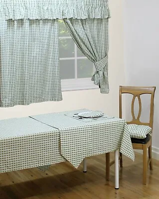 Gingham Check Sage Table Cloths Napkins Placemats Picnic Decor Green White • £11.99