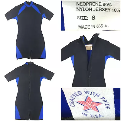 Short Leg/Sleeve Adult Small (34 In Chest) Blue Black Swimming Back Zip Wetsuit • $19.64