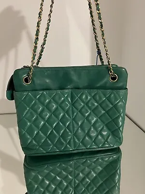 Vintage Preloved Green Chanel Leather Handbag Chain Straps  • £675