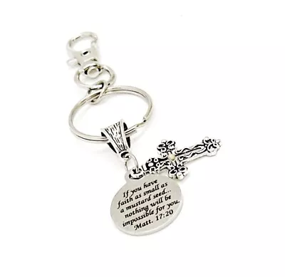 Mustard Seed Verse Ornate Cross Keychain Faith Gift Matthew 17 20 Christian • $12.95