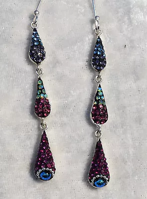 Mosaico Triple Teardrop Austrian Crystal Blue Pink Earrings Sterling Silver  • $66.25