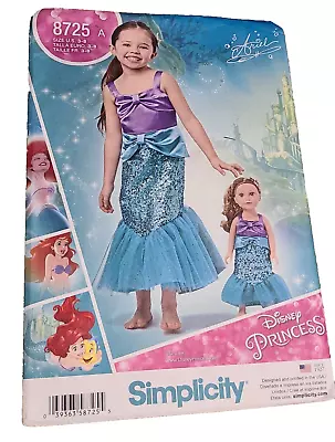 Simplicity 8725 Child Costume Pattern DISNEY PRINCESSES Sz 3 5 7 8 Ariel Mermaid • $6.96