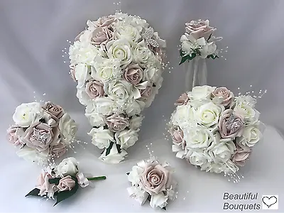 £15 • Buy Wedding Bouquet Ivory PINK Rose Flowers Bride, Bridesmaid, Flower-Girl Wand