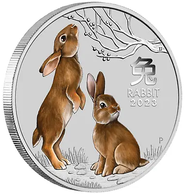 2023 5oz $8 Colored Silver Lunar Year Of The Rabbit BU Coin Australia In Cps. • $243.99