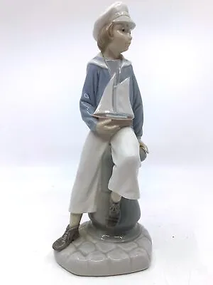 Vintage Retired Lladro Sailor Boy Holding Sailboat #4810 Collectible Spain 9 • $55