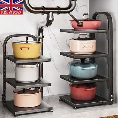 Adjustable Pot Rack Organizer Saucepan Pan Lids Holder Storage Shelf Space Saver • £11.85