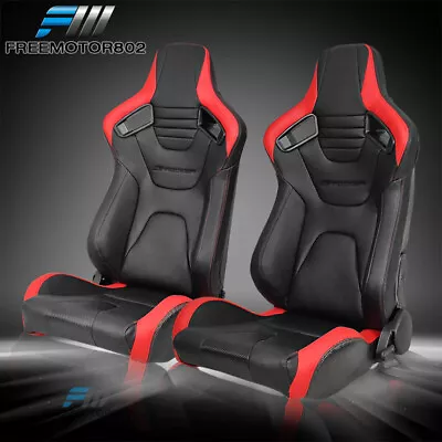 Adjust Universal 2 Racing Seat Black PU&Carbon Leather Red Stripe &2 Dual Slider • $349.99