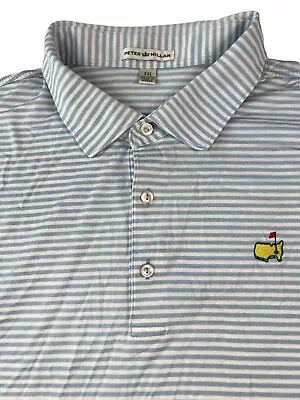 Peter Millar Masters Logo Golf Polo Shirt Mens Blue Striped XXL 2XL (1638) • $55.23