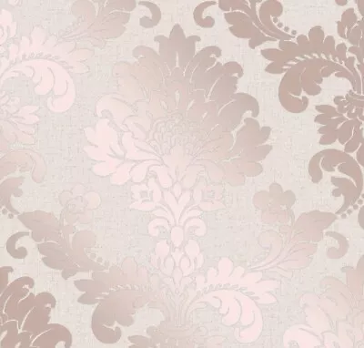 Quartz Damask Wallpaper Rose Gold - Fine Decor Fd42204 Glitter • £12.99