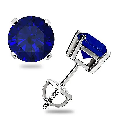 1.0 Ct Lab Created Blue Sapphire Basket Stud Earrings Screw Back 14k White Gold • $87.24