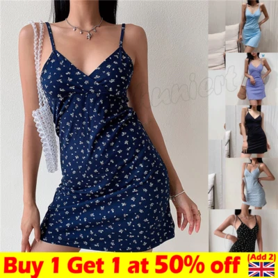 £6.25 • Buy Women Summer Polka Dot Printed Temperament V-neck  Sling Knee-length Dress Sexy~